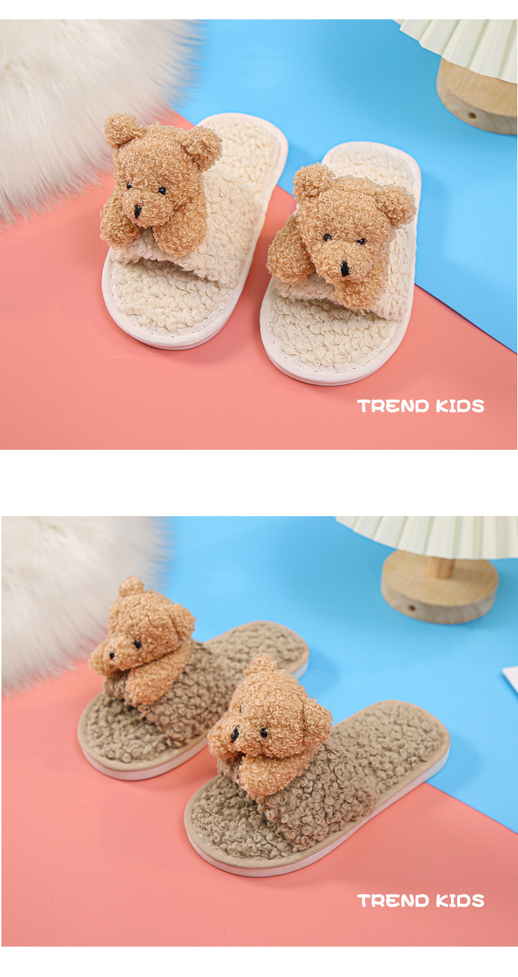 Children's Lamb Hair Open-toed Slippers Non-slip Plush Flat-heeled Soft-soled Slippers display picture 4