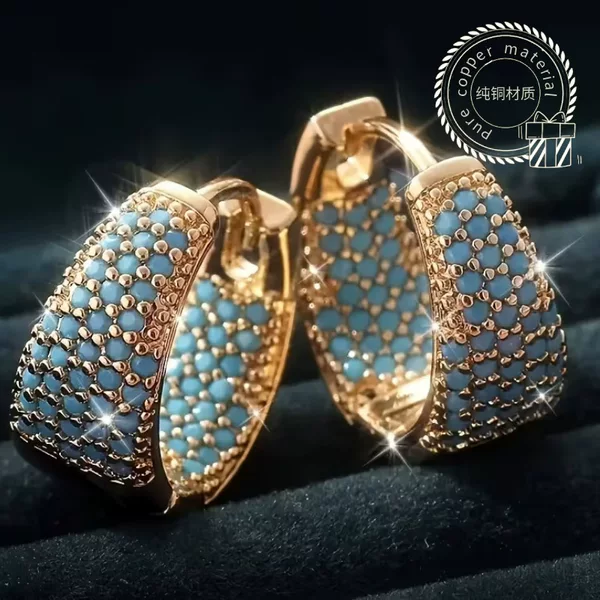 Cross-Border Hot-Selling Blue Turquoise Water Drop Earrings, Colorful Zircon Circle Earrings, Elegant Earrings, Versatile and Fashionable Earrings
