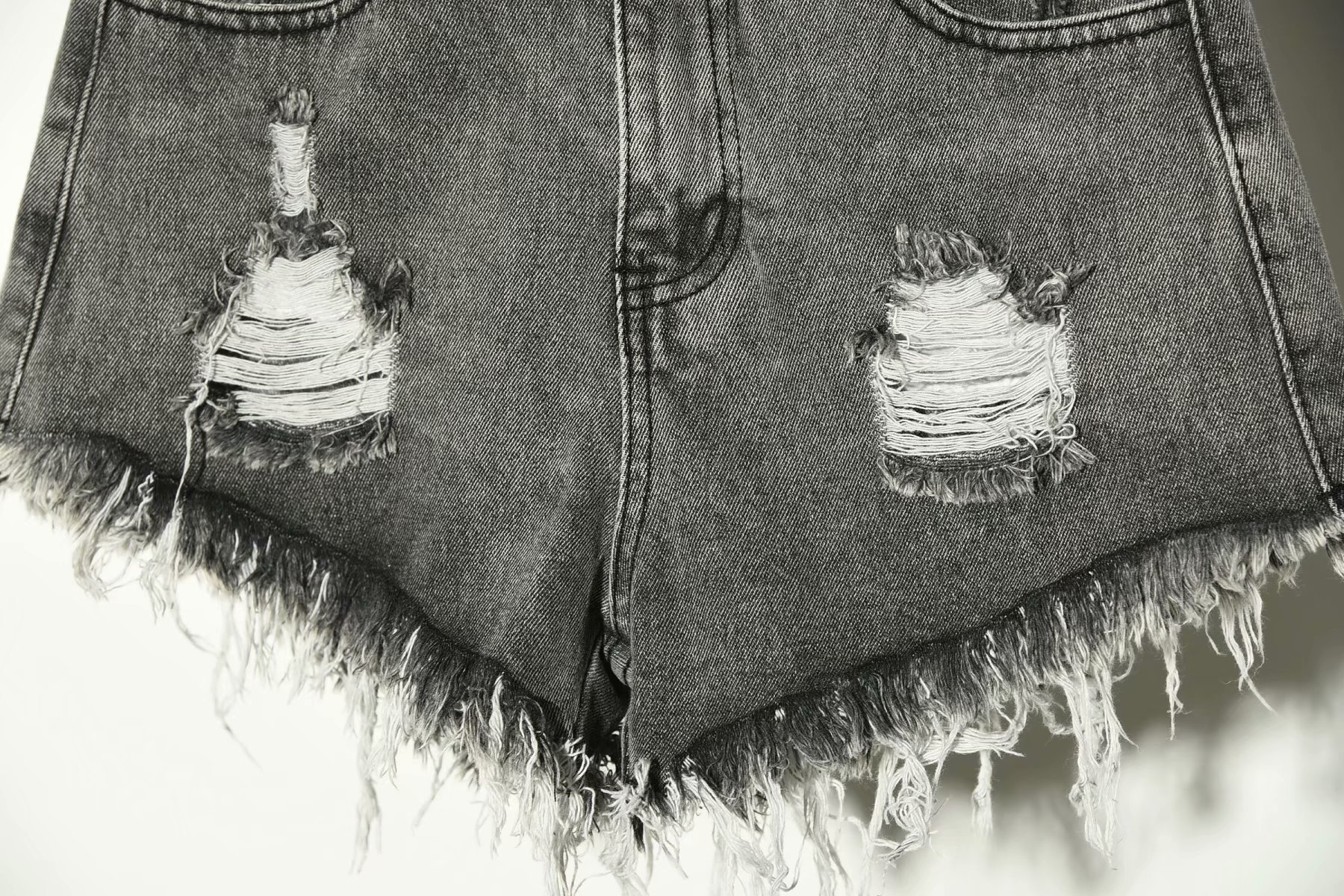 High Waist Loose Fit Denim Shorts Style Summer Wear For Women Large Size Hole Detail Slimming Effect Raw Edge Wide Leg A-Line Hot Pants_ecoleips.com