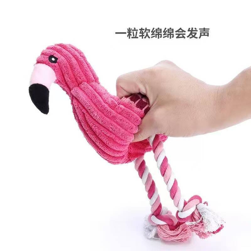 Nuevos juguetes para mascotas Flamenco peluche sonido juguetes molares resistentes a la mordida Melamydia puzzle juguetes para perros