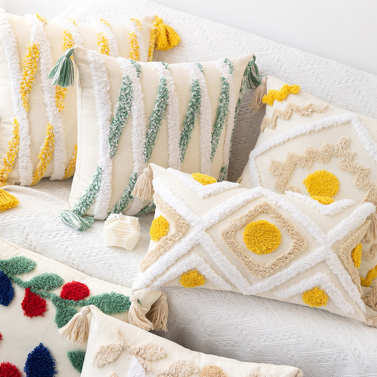 Amazon nuevo estilo bohemio Geometría Paddle Pillow Cover Cojín de estilo de borda alojamiento simple almohada de cintura