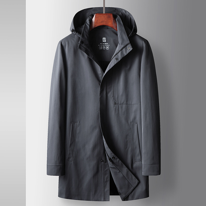 Men's Clothing autumn and winter new style stand up collar detachable hooded top youthful luxury business casual mid length coat_voghion.com