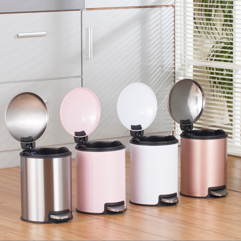 Trash Can for Home Use with Pedal, Slow Descent, Suitable for Living Room, Kitchen, Bathroom, Bedroom, High Aesthetic Value, Children's Room, Stainless Steel, Cute