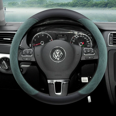 Tiguan L Santana Lavida | Steering wheel cover - exclusively-for-the-public-round-black-and-green-ultra-thin-suede-style-volkswagen-cc