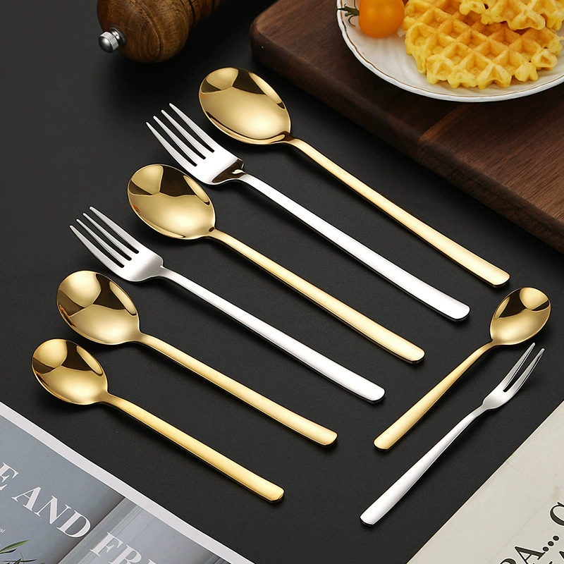 304 нержавеющая сталь Корейская ложка вилка длинная ручка Салатная ложка Десерт ложка вилка кофе смешивание ложка бытовая посуда из нержавеющей стали