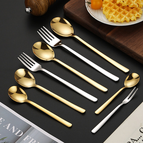 304 stainless steel Korean spoon and fork long handle salad spoon dessert spoon fork coffee stirring spoon household stainless steel tableware