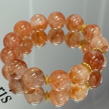 天然红黄胶花水晶手串锦鲤红胶花配保色金配饰单圈手链设计师款女