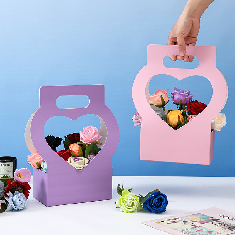 Caja de embalaje de flores creativas de amor Caja de mano de flores de papel del día de la madre Caja de regalo de vacaciones de flores huecas
