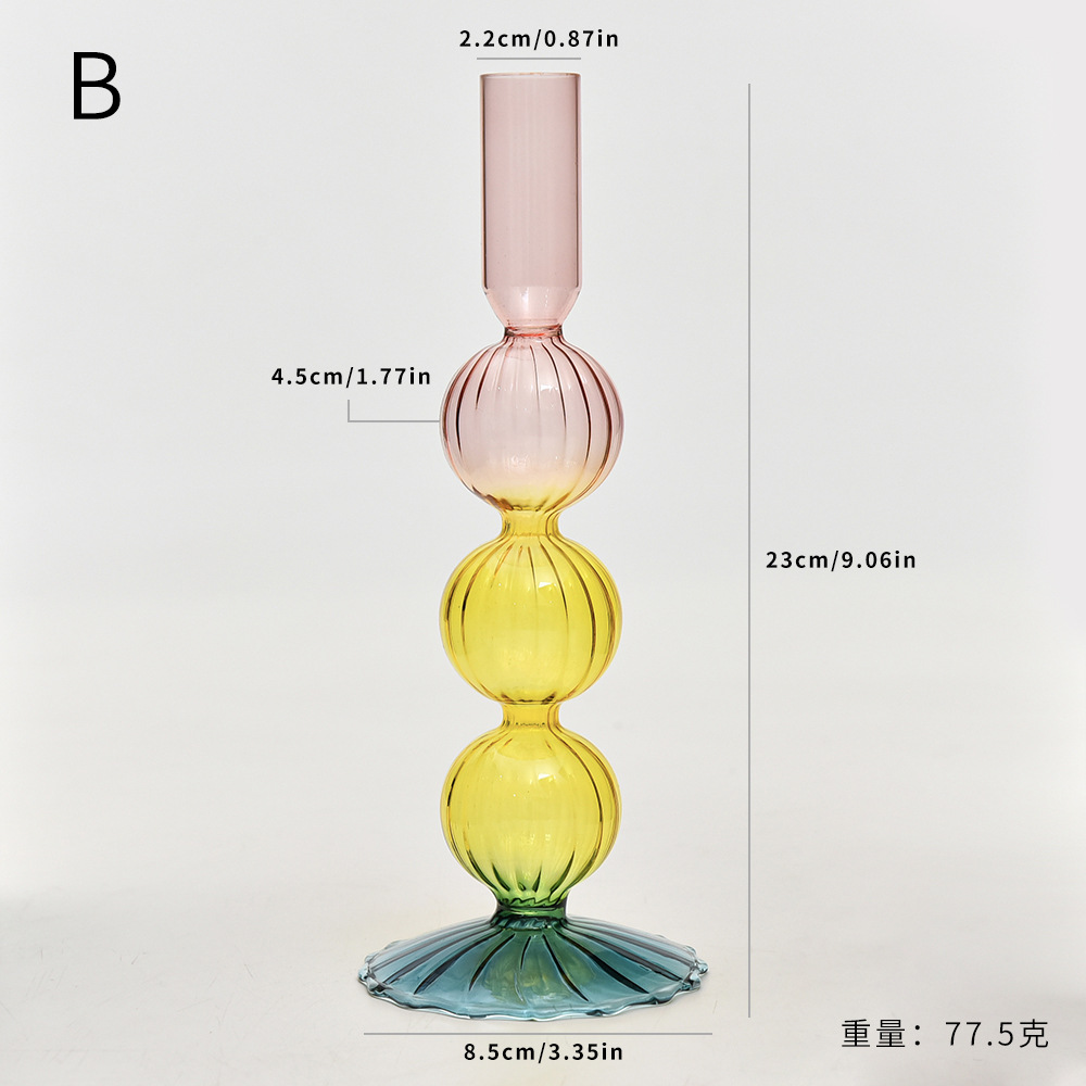 Creativo candelabros de vidrio de color de estilo europeo, adornos para el hogar, accesorios de tiro de boda, fábrica de candelabros de color de contraste retro al por mayor