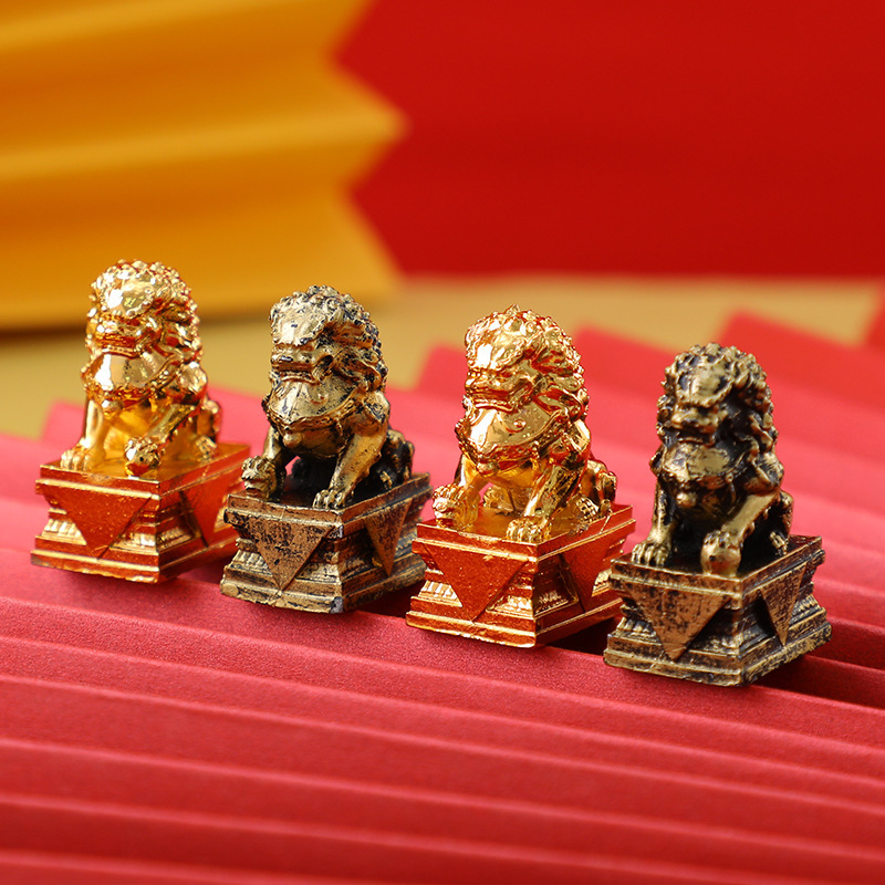 非遺産文化銅メッキ金属印鑑獅子置物家庭装飾デスクトップ微景観神獣中国式工芸品|undefined