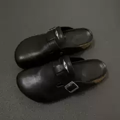 Retro Black Birkenstock-Style Clogs for Outerwear 2025 Spring Summer New Thick Sole Cork Closed Toe Half Slippers