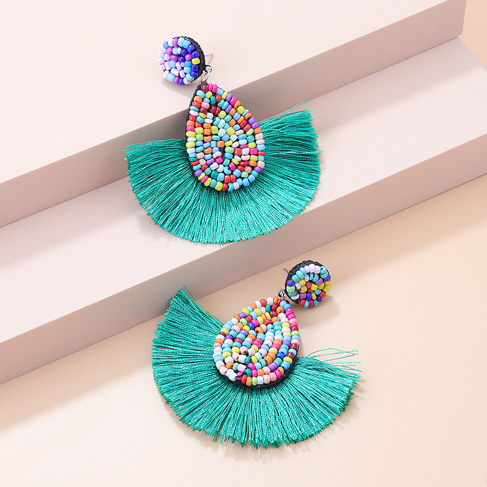 13g Weight Alloy Ear Needle Material Drop Earrings Classification 1 Pair Quantity Holiday, Daily Occasion Seed Bead Material Water Droplets Pattern Women's Gender Tassel Design Bohemian Style 1 Pair Bohemian Water Droplets Tassel Seed Bead Drop Earrings 2