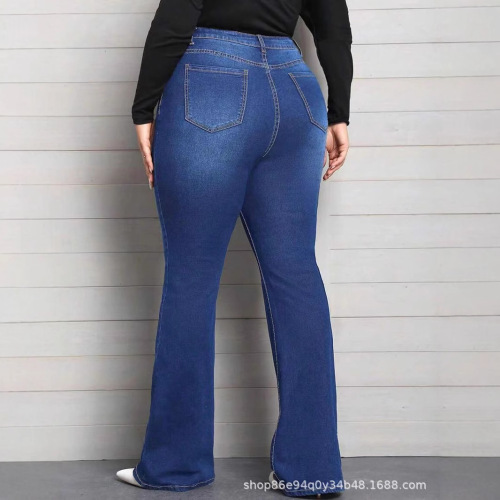 Blue denim mid-rise bell-bottom pants from TEMUSHEINTK's independent store in Europe and America