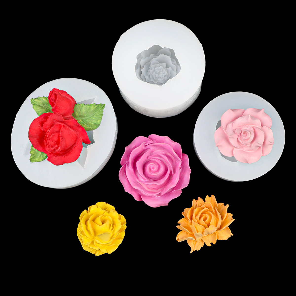 Simulación de molde de silicona de fondant floral tridimensional diy coche aromaterapia yeso rosa peonía chocolate molde de pastel