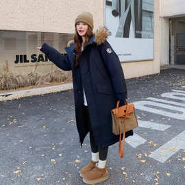 长款过膝工装派克羽绒服女2025冬季新款韩系休闲90白鸭绒加厚外套