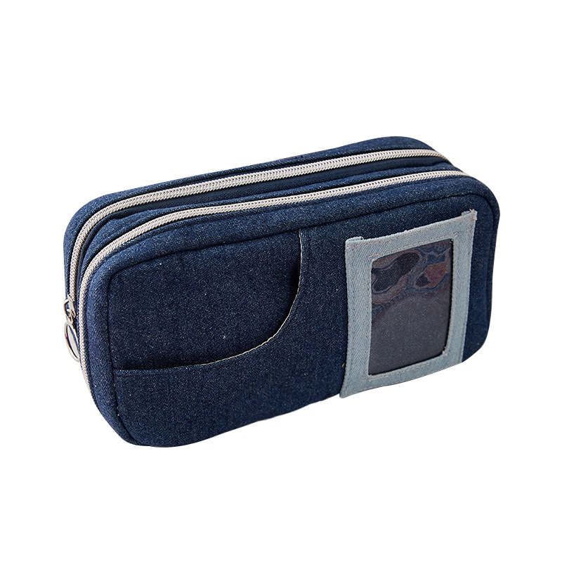 Bolsa de bolsillo de dolor de vaquero, caja de lápiz de niñas de escuela secundaria de gran capacidad, bolsa de papelería de almacenamiento DIY multicapa para estudiantes de primaria