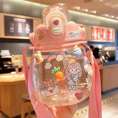 新款網紅兒童吸管卡通大容量大肚塑料杯學生鴨嘴夏季運動禮品水杯