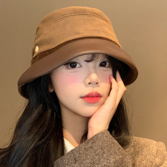 美拉德复古皮帽檐渔夫帽女春秋显脸小百搭水桶帽大头围素颜盆帽子