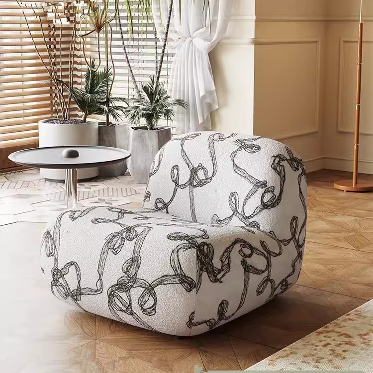 French retro ribbon chair creative study single minimalist velvet casual lounge seat living room balcony small sofa chair