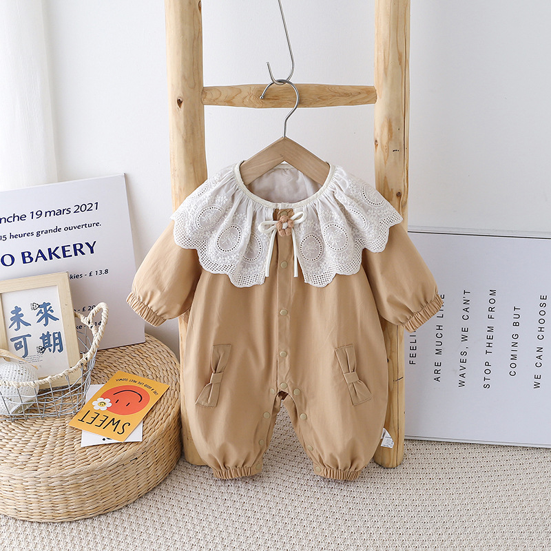 可愛嬰兒春裝女寶寶衣服春秋連體衣外出外套公主春季百天韓系套裝