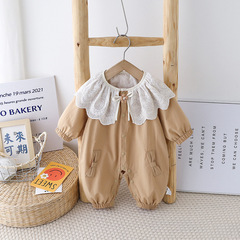 可愛嬰兒春裝女寶寶衣服春秋連體衣外出外套公主春季百天韓系套裝