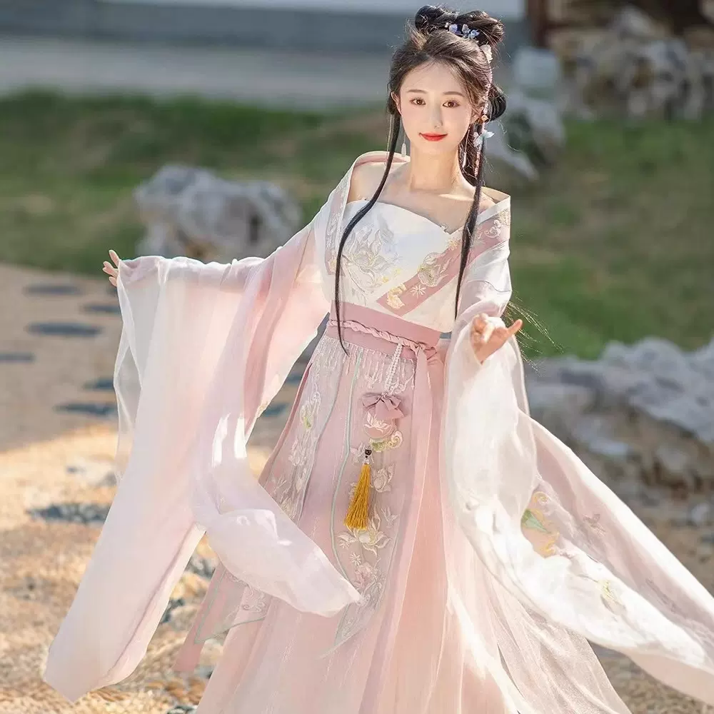 汉服女绣花齐腰对襟襦裙魏晋南北朝秋款古风大袖衫春夏中国风禅意