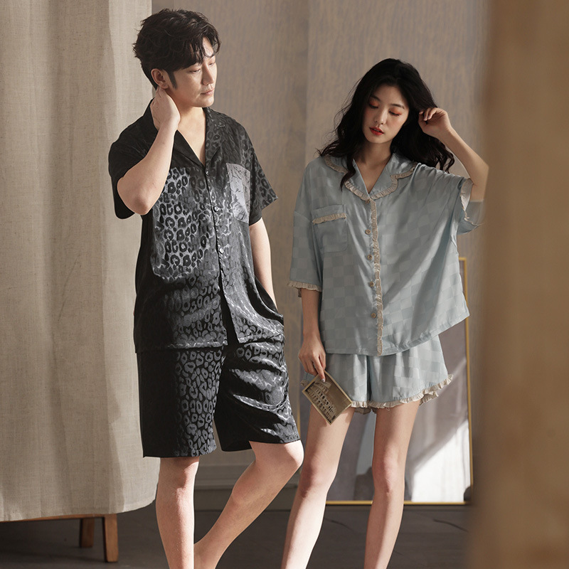 2024 Summer Couple Ice Silk One Man and One Woman Suit Thin Cardigan Casual Loose Can Be Worn Outside Home Clothes