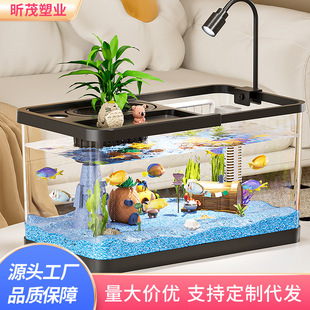 Living Room Small Aquarium Home Ecological Fish Tank Office Desktop Square Betta Fish Tank High Transparency Landscaping Stream Tank