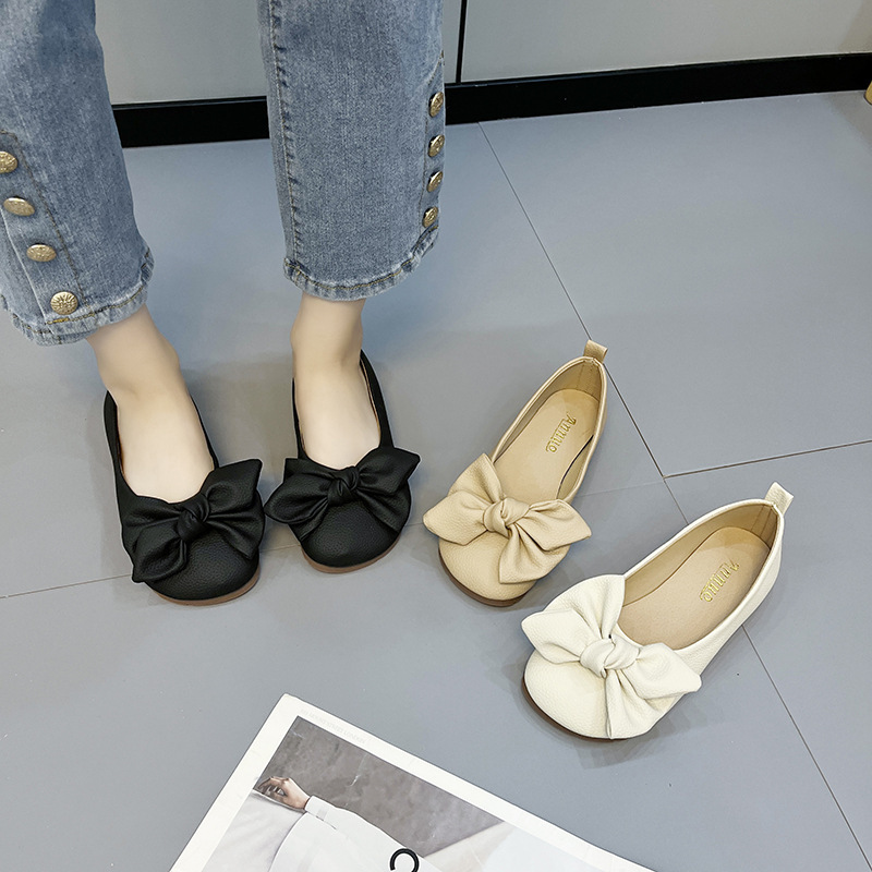 Plus Size Flats Shoes Widened Slip-On 2024 Spring Soft-Soled Bow Lightweight Versatile Comfortable Pedal Shallow Mouth Flats