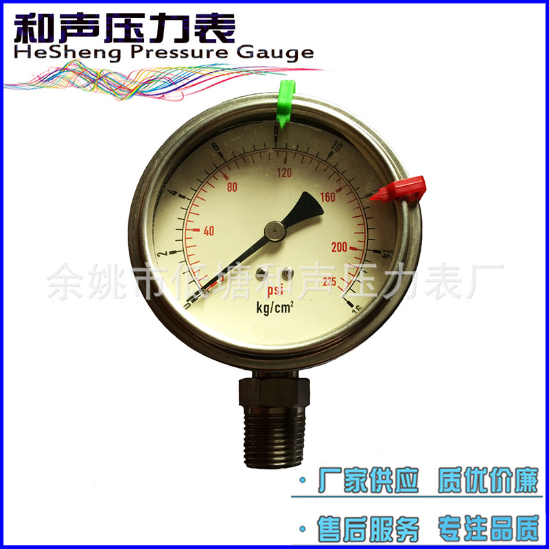 厂家供应全钢压力表不锈钢压力表Y100径向轴向16KG特种表