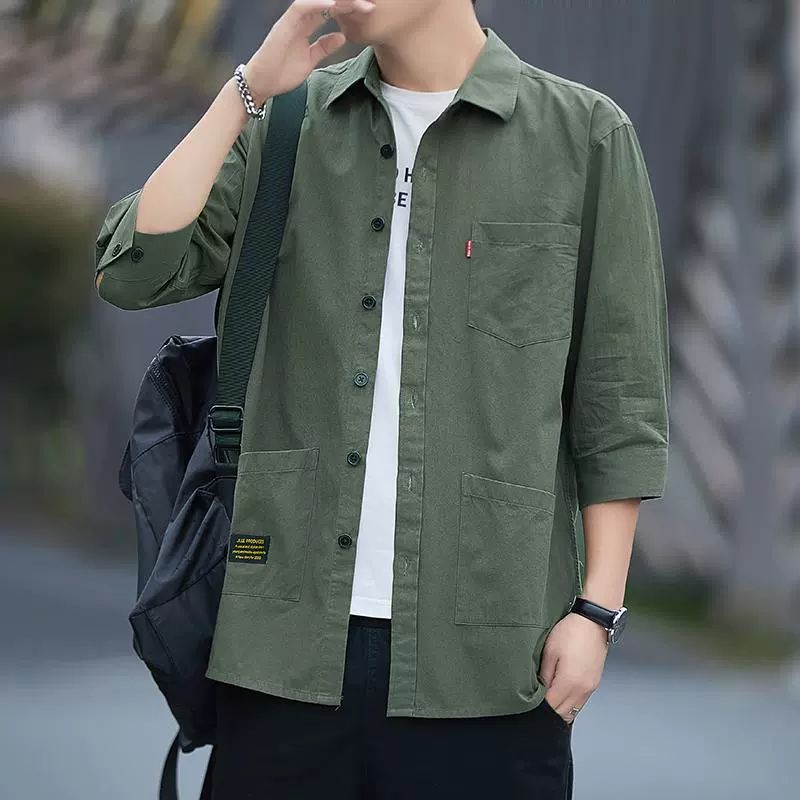 Мужская рубашка с длинными рукавами из хлопка весной и осенью