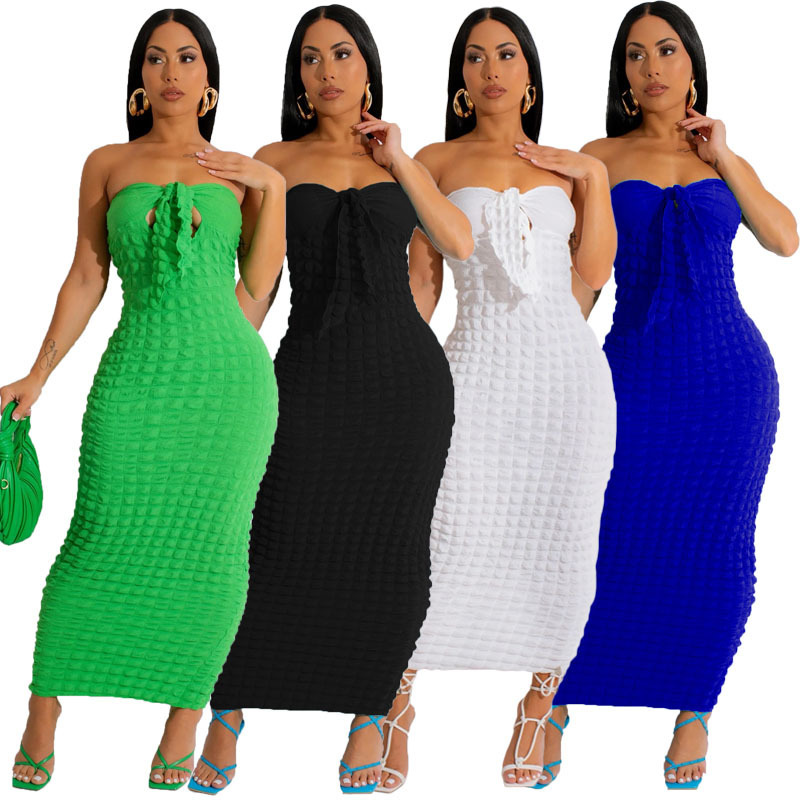 Y1240 cross-border Amazon European and American fashion sexy women's popcorn hot solid color tube sleeveless dress