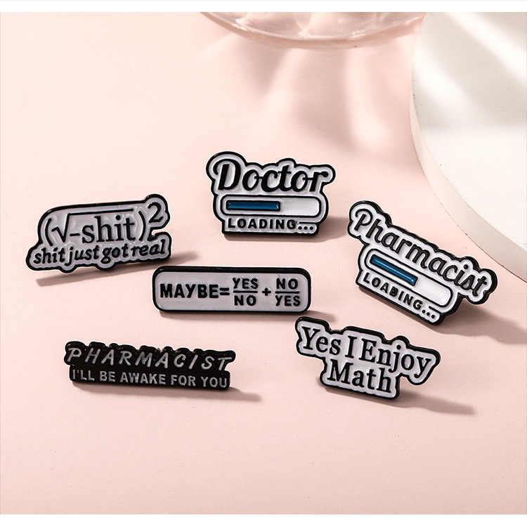 New Letter Metal Brooch Mathematical Equation Drip Oil Black And White Letters display picture 1