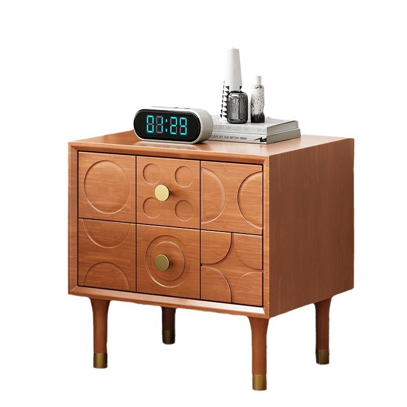 Mesita de noche de madera maciza creativa nórdica simple y moderna, dormitorio doméstico, armario de almacenamiento de estilo antiguo, mesita de noche tallada