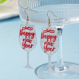 Alloy Ear Needle Material Drop Earrings Classification 1 Pair Quantity 1 Pair Cute Letter Wine Glass Printing Oval Arylic Drop Earrings