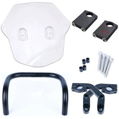 Universal Motorcycle Modified Windshield, Heightened Transparent Front Windshield, Aluminum Alloy Fixed Bracket, Windscreen Accessories (Motorcycle front windshield) - black-transparent-model