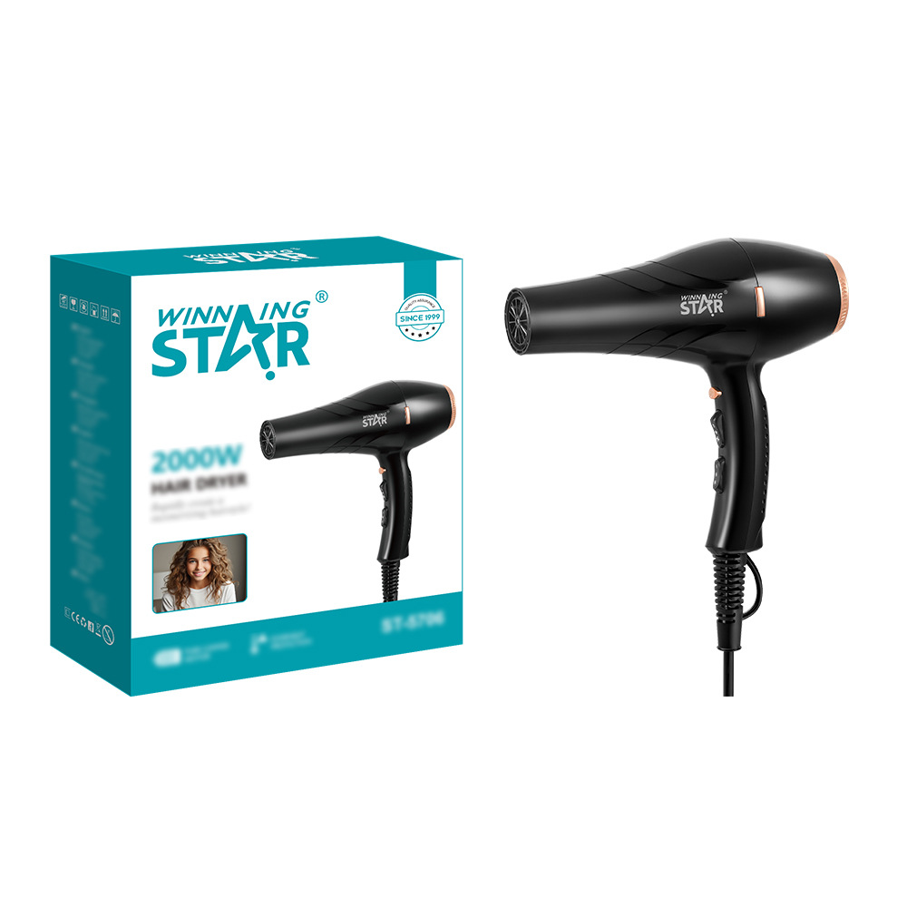 Secador de pelo Winningstar para uso doméstico y profesional, con 2 velocidades y 3 ajustes de temperatura, de alta potencia, ideal para peluquerías y el hogar.