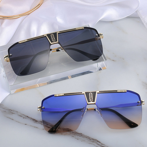 Personalized European and American Style Metal Splicing Integrated Gradient Sunglasses for Men, Fashion Trendy Cool and Charming Sunglasses