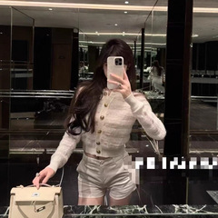 法式小香风针织开衫女秋冬轻奢高端千金名媛气质重工毛毛拼接外套