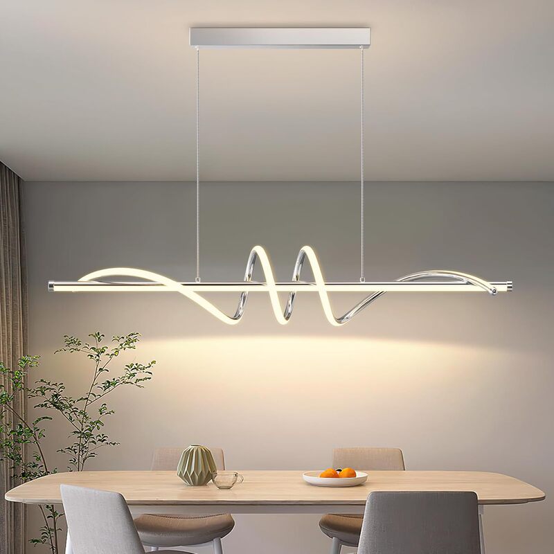 Zhongshan Lighting Fixtures with a High-End Feel, Electroplated Silver Line Art, Restaurant Pendant Lights, Designer Minimalist Long Strip Pendant Bar Lights