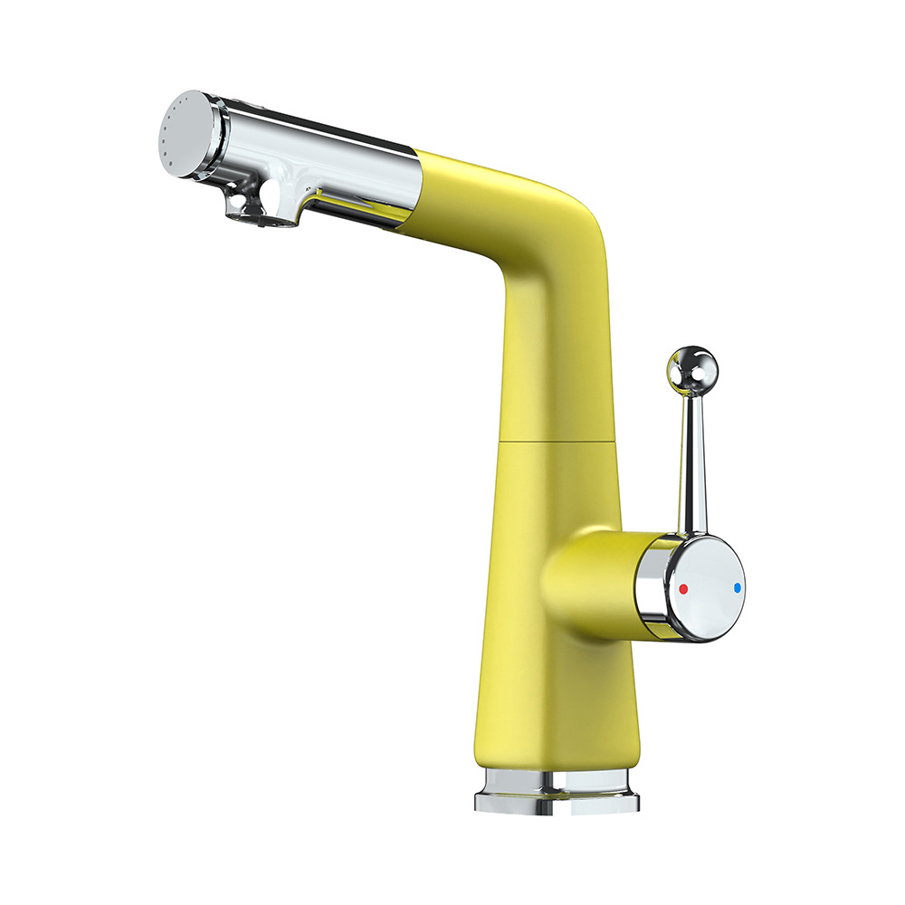 손잡이에 물이 있는 노란색 + 크롬