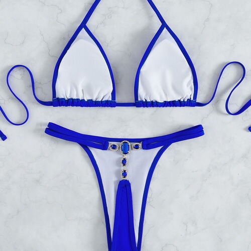  Cross-border New Women's Swimwear Crystal Diamond Triangle G-String Beach Bikini European and American Swimwear