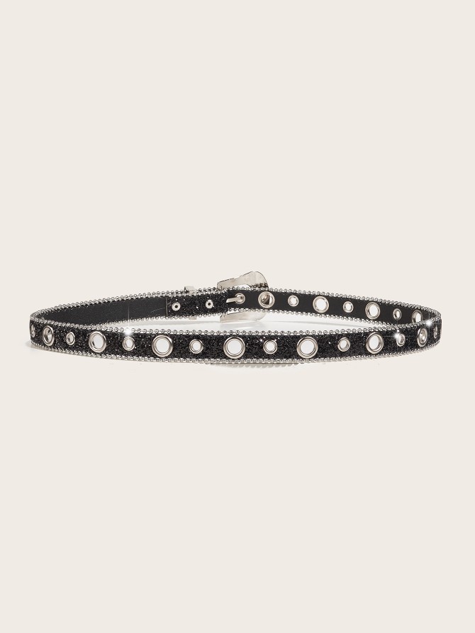 2024 New Fashion Versatile Water Diamond Willow Nail Silver Needle Button Thin Belt Women's Jeans Belt Dress Decoration Narrow Accessories_viptrois.com