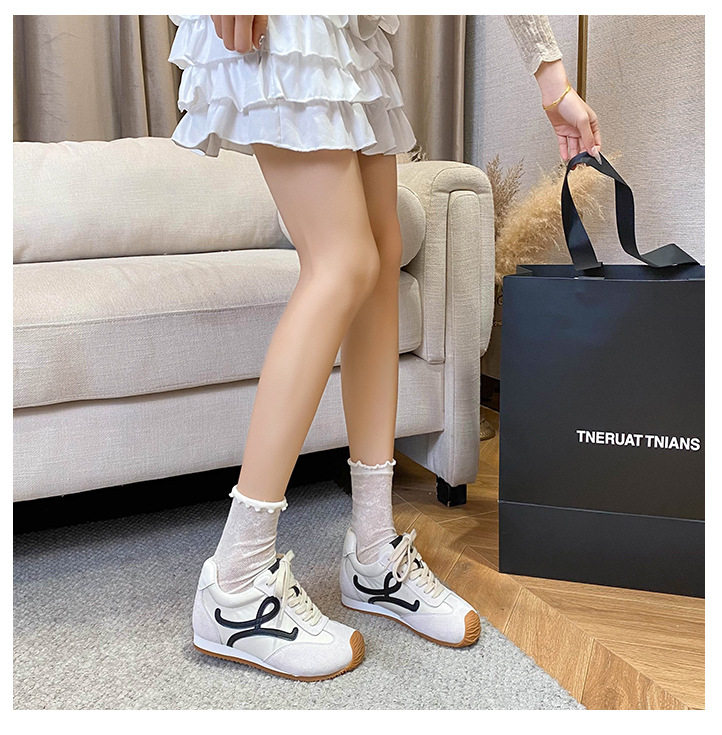Giày sneaker nữ dáng Agandexun buộc dây tăng chiều cao bên trong 5 cm, mũi tròn, phong cách casual — Màu hồng, Màu nâu đậm, Màu xám, Màu đen chi tiết 30