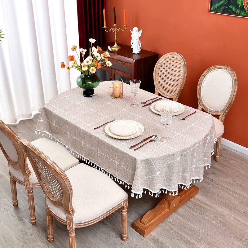 Cross Border Amazon Oval Tablecloth Cotton Linen Heavy Plaid Farmhouse Cafe Restaurant With Kitchen Desktop Decoration
