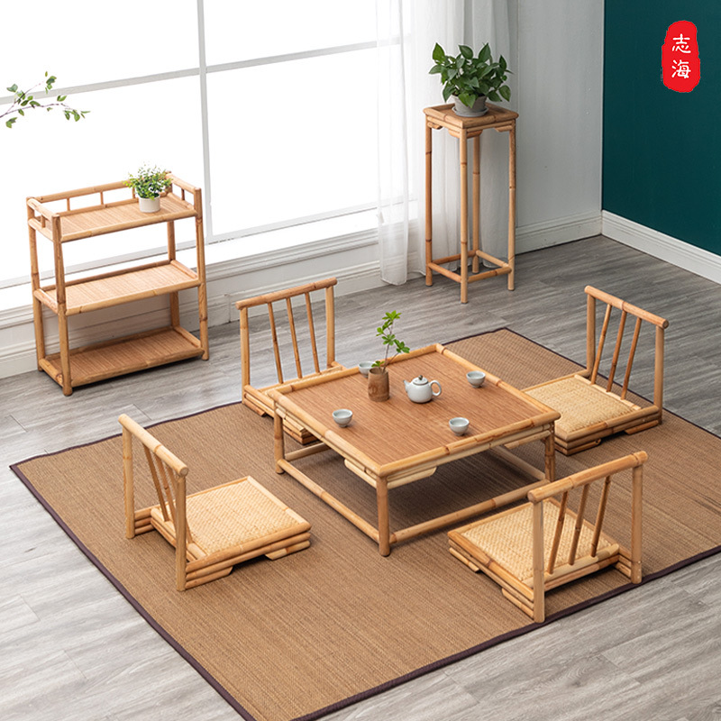 Wholesale minimalist tatami small round table Japanese small tea table balcony bay window table bamboo rattan Zen-style low square table