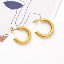 精致C形不锈钢空心耳环首饰女高级感百搭轻奢圆圈款耳饰耳环批发