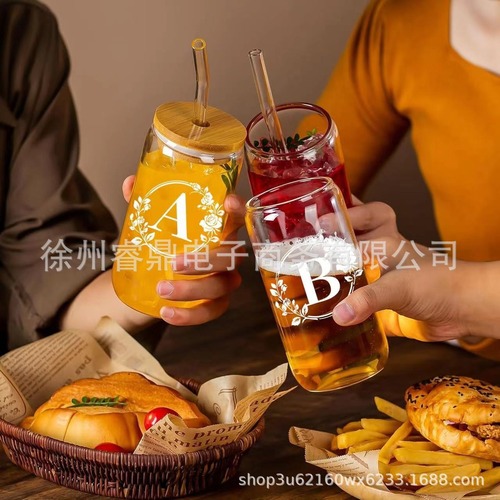 Amazon New Borosilicate Cola Cup Transparent with Straw Mason Jar Heat Resistant with Lid Glass Cup Cola Cup