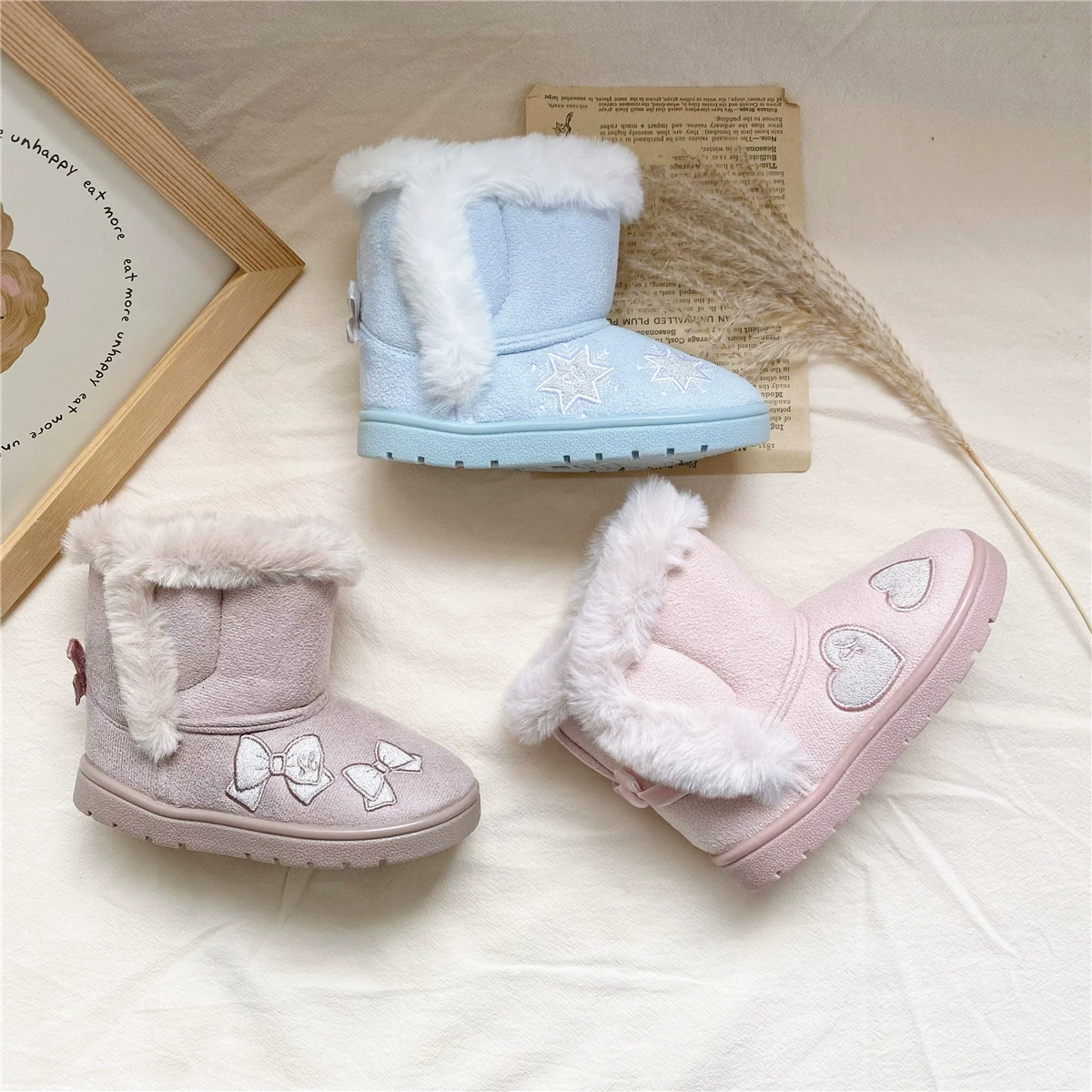 День один зима новый PREEN девушка утолщенные снежные сапоги теплая вышивка принцессы сапоги для девочек