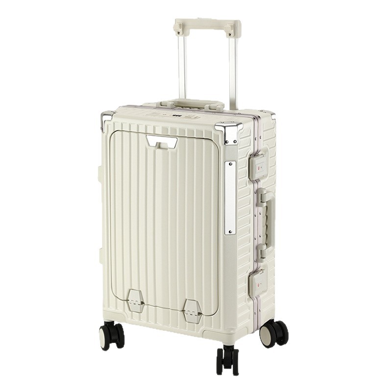Maleta abierta delantera multifuncional de embarque de aluminio marco de trolley de negocios rueda universal maleta de viaje de gran capacidad